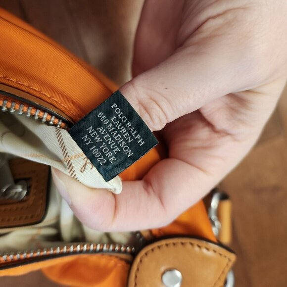 Lauren Ralph Lauren LXVII orange nylon leather shoulder crossbody bag - Picture 10 of 12